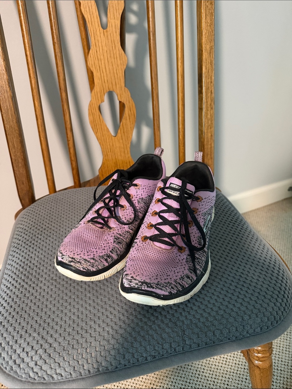 Skechers Women's Knit Athletic Sneakers in Light Purple with Black